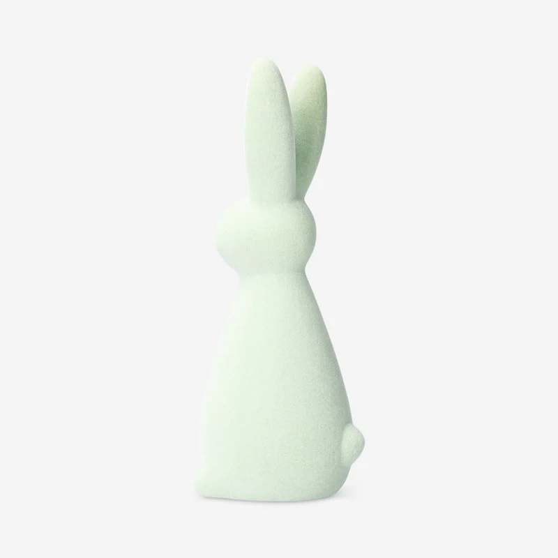 Decorative green flock rabbit - 21 cm