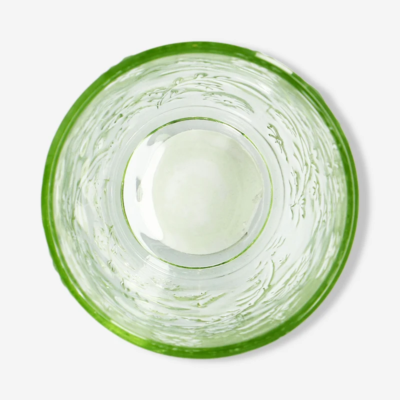 Green drinking glass with embossed flowers - 220 ml