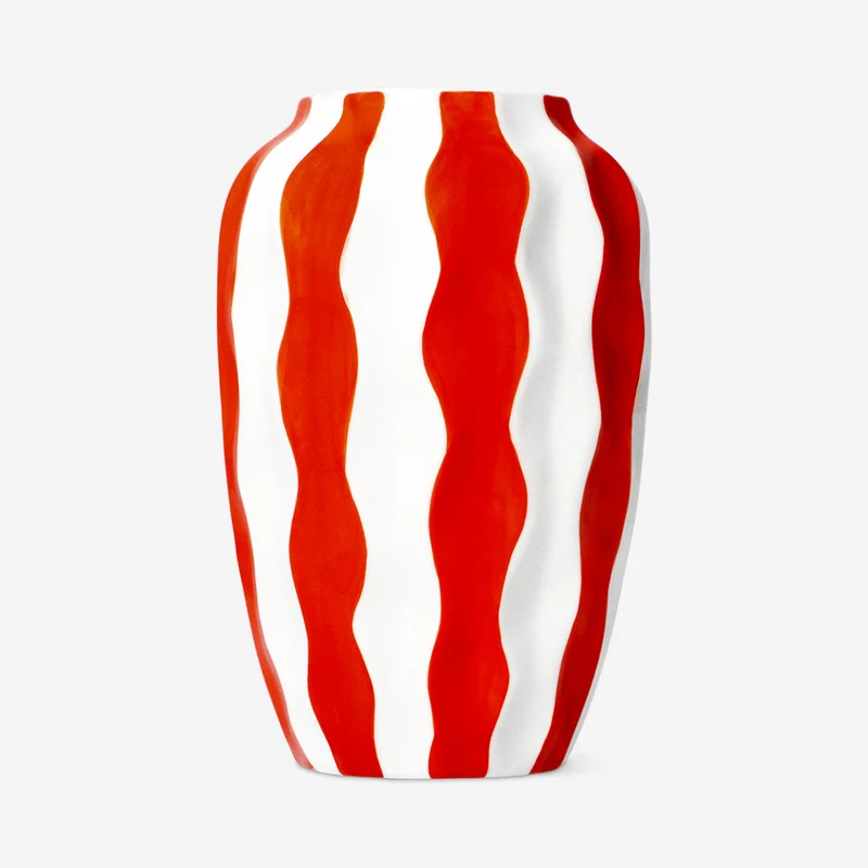 Vase with wavy red stripes - 18 cm