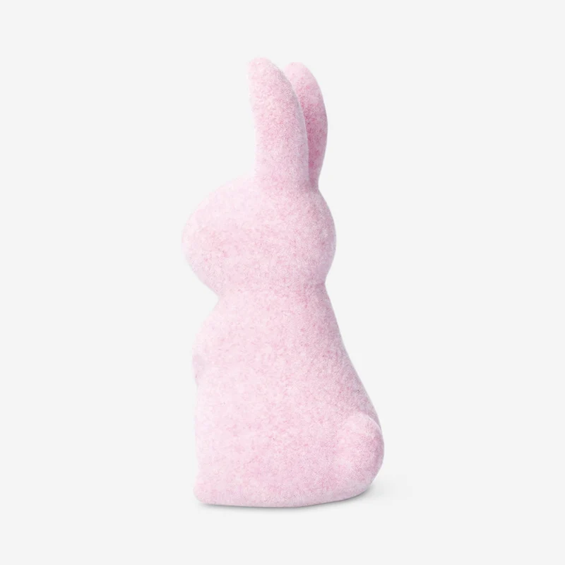 Decorative pink flock rabbit - 8 cm