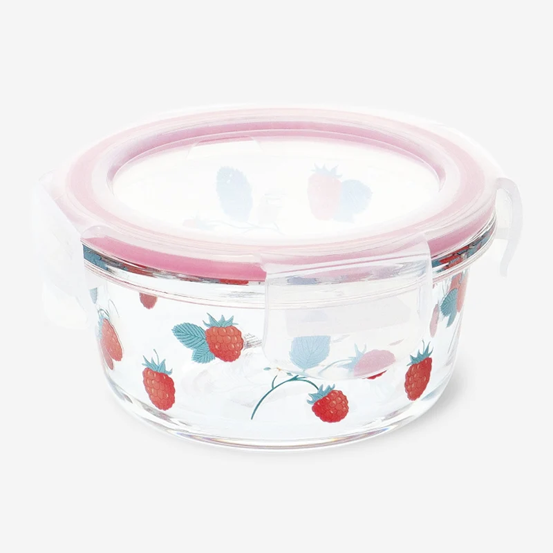 Round food container with raspberry print - 12 cm