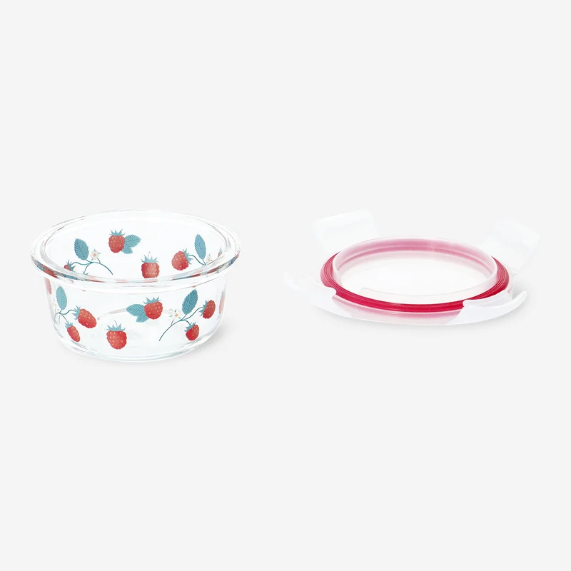 Round food container with raspberry print - 12 cm