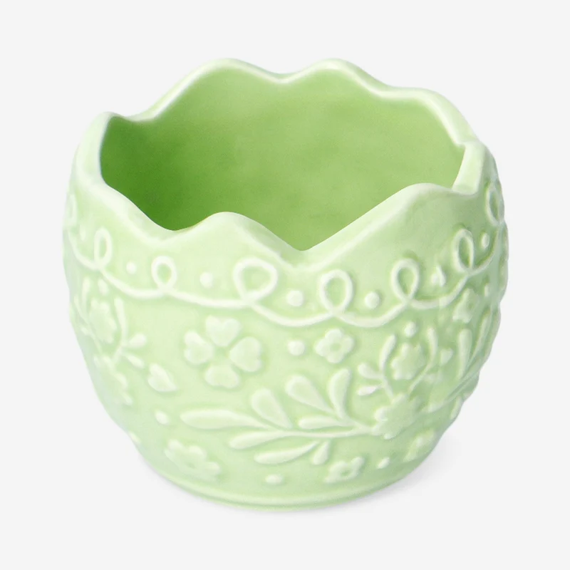 Green Easter egg tealight holder - 8 cm