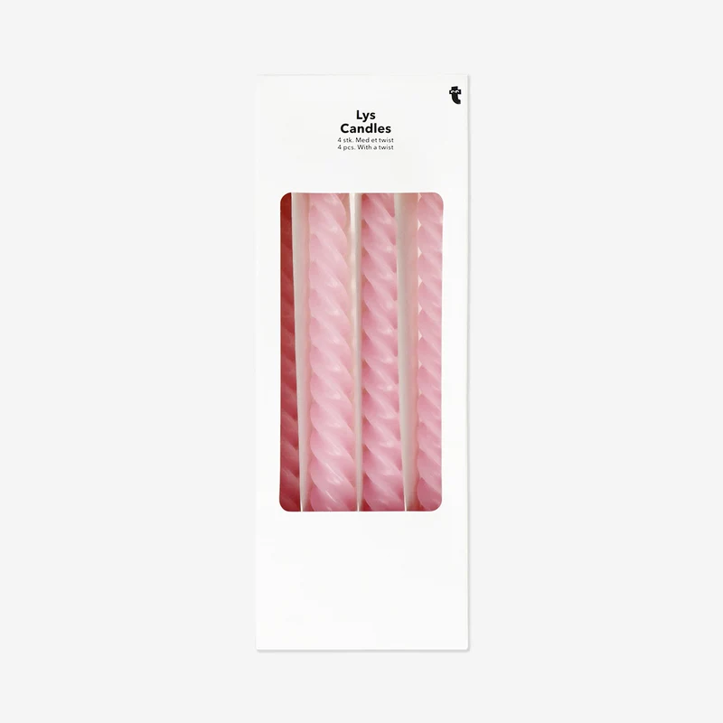Twisted pink dinner candles - 4 pcs