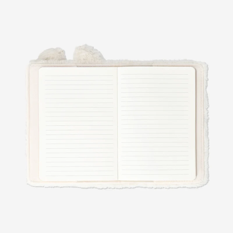 Plush bunny notebook with coloured pencils
