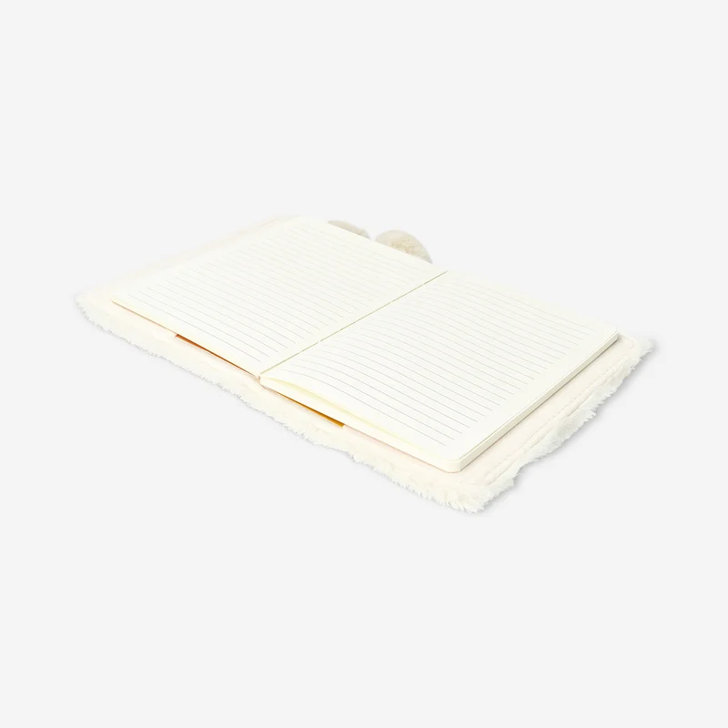 Plush bunny notebook with coloured pencils
