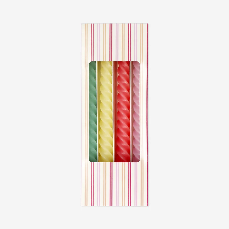 Twisted dinner candles in various colours - 4 pcs