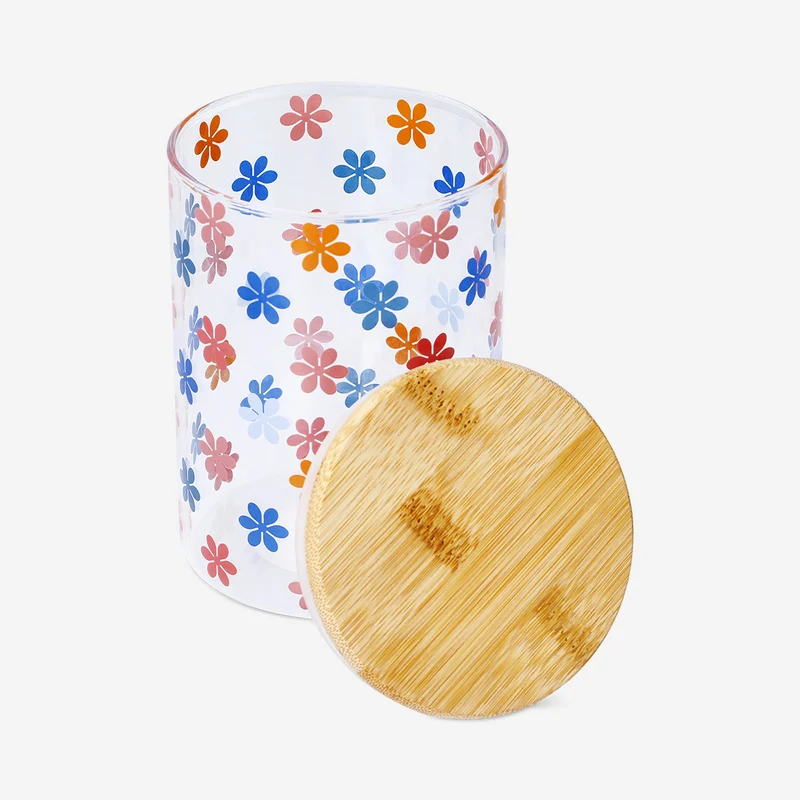 Floral storage jar with bamboo lid - 620 ml