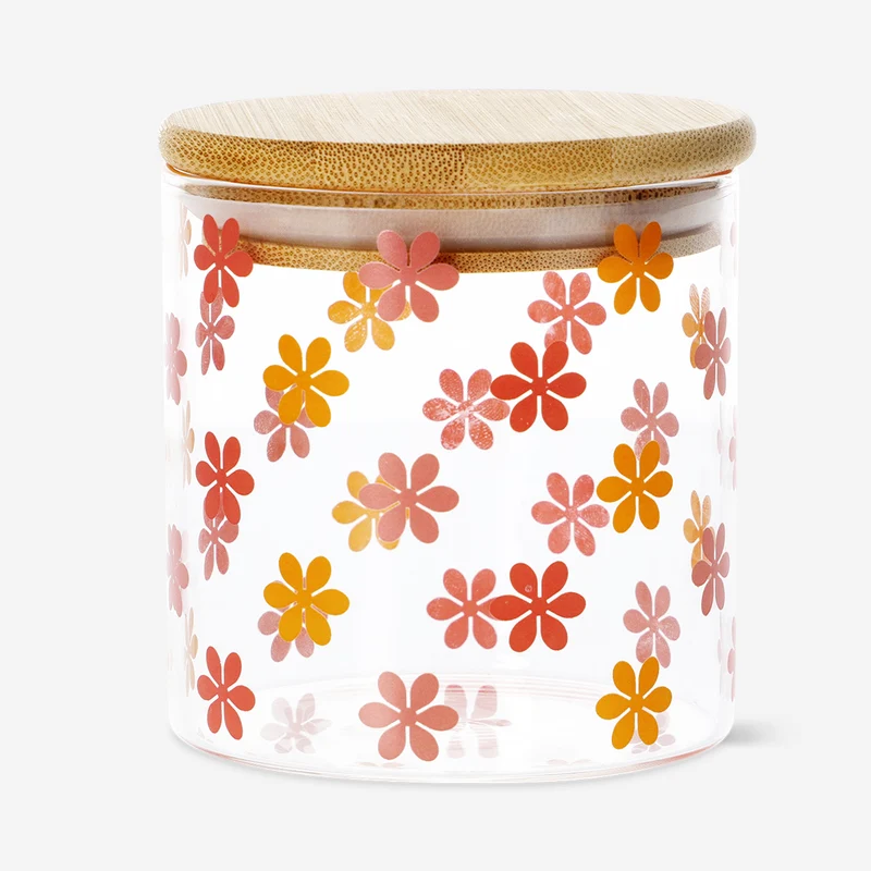 Floral storage jar with bamboo lid - 400 ml