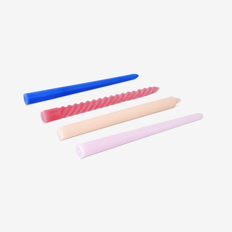 Fun multi coloured dinner candles in various shapes - 4 pcs