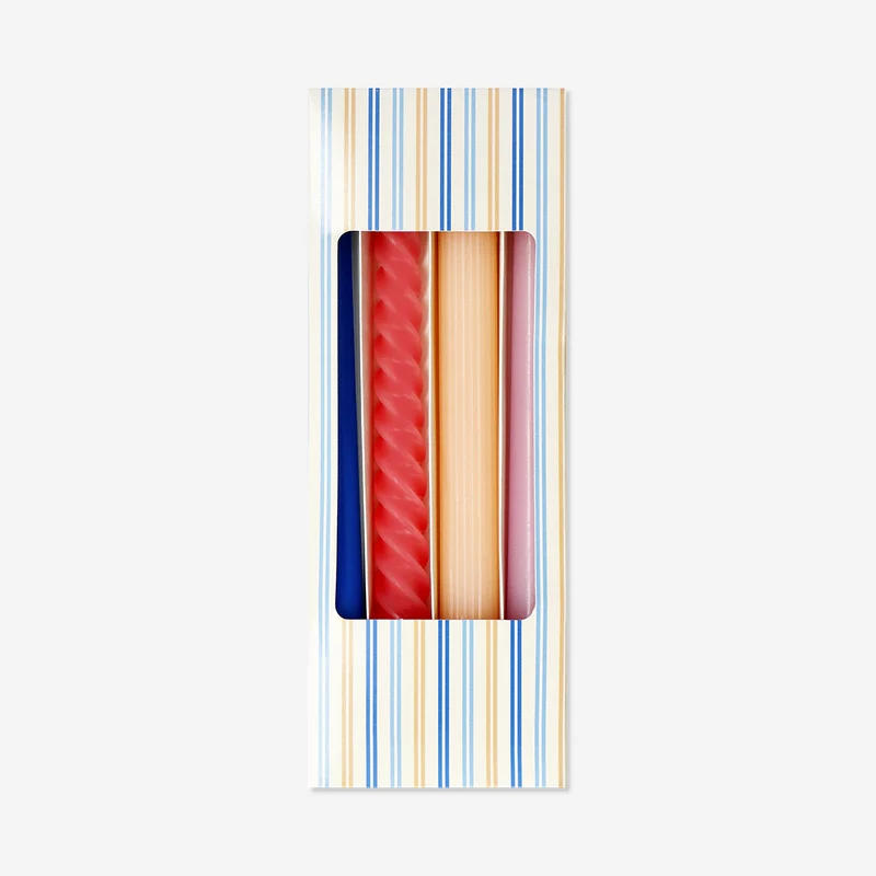 Fun multi coloured dinner candles in various shapes - 4 pcs