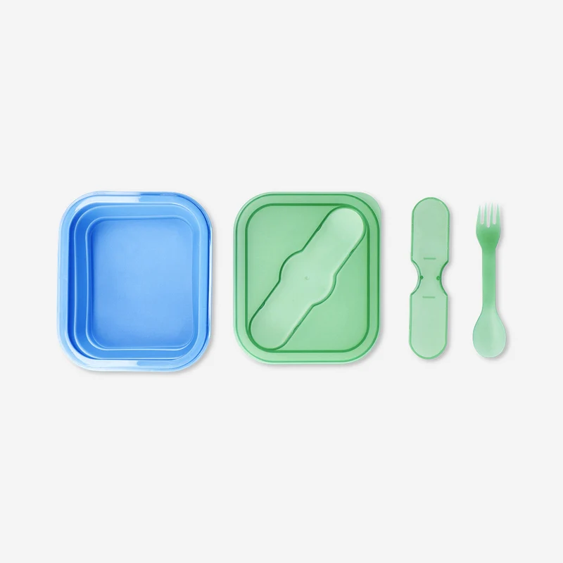 Blue collapsible lunchbox with spork - 600 ml