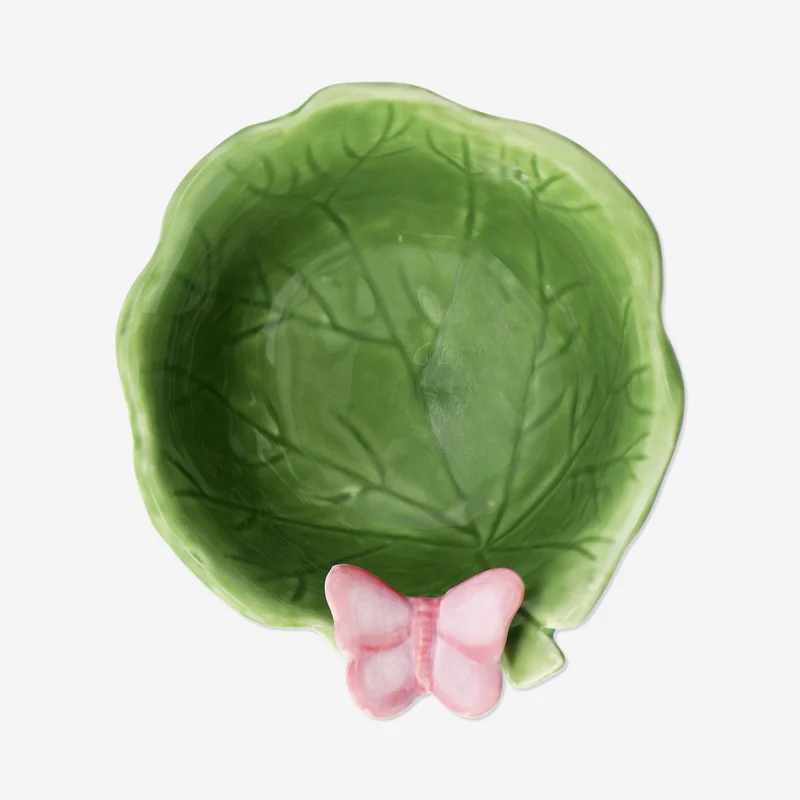 Green leaf bowl with butterfly - 16 cm