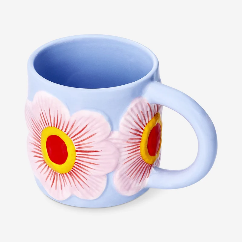 Blue mug with big embossed flowers - 420 ml