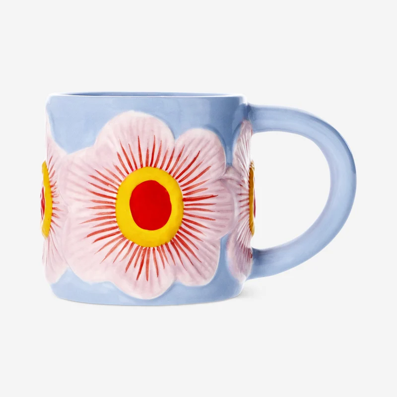 Blue mug with big embossed flowers - 420 ml