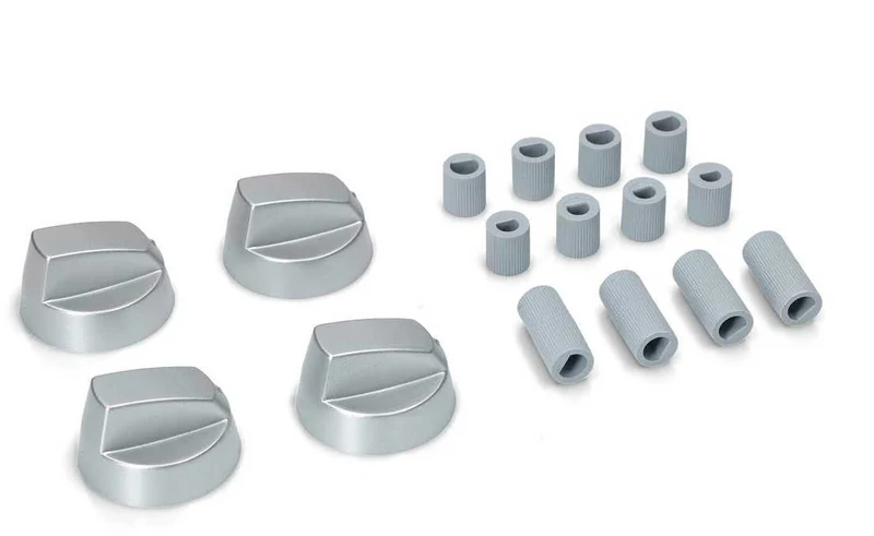 Manopola forno argento universale con riduzioni kit 4pz Skl
