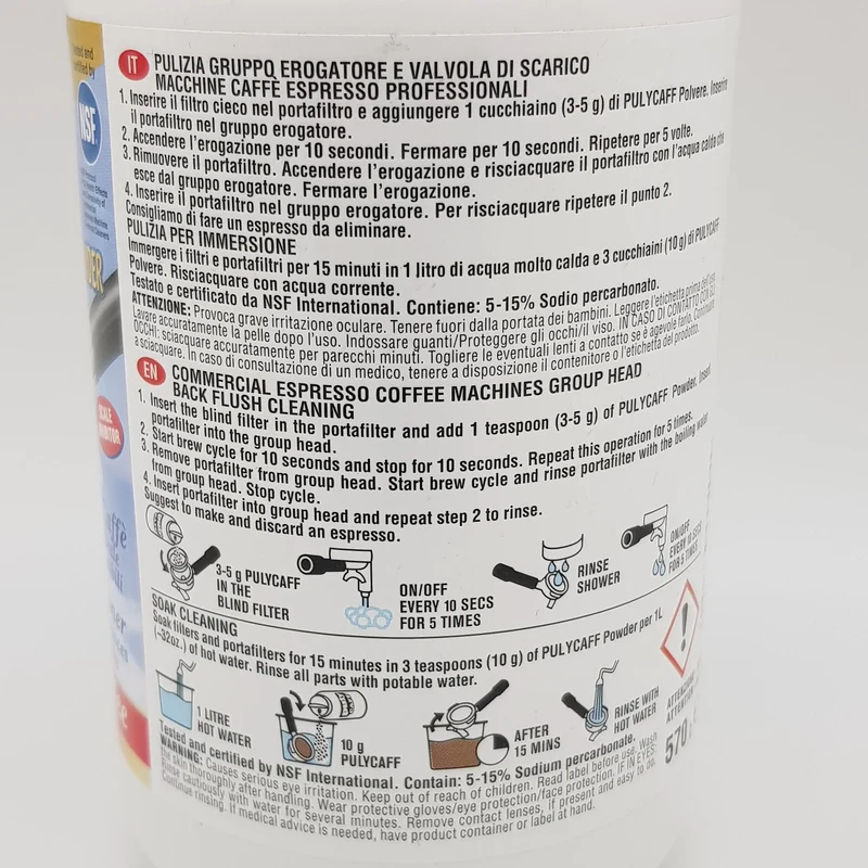Barattolo 570g "pulycaff" plus polvere in cristalli per pulizia gruppo caffè Lelit