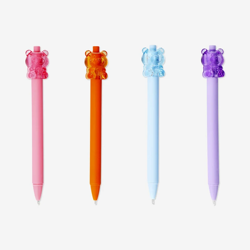 Ballpoint pens with bear toppers - 4 pcs