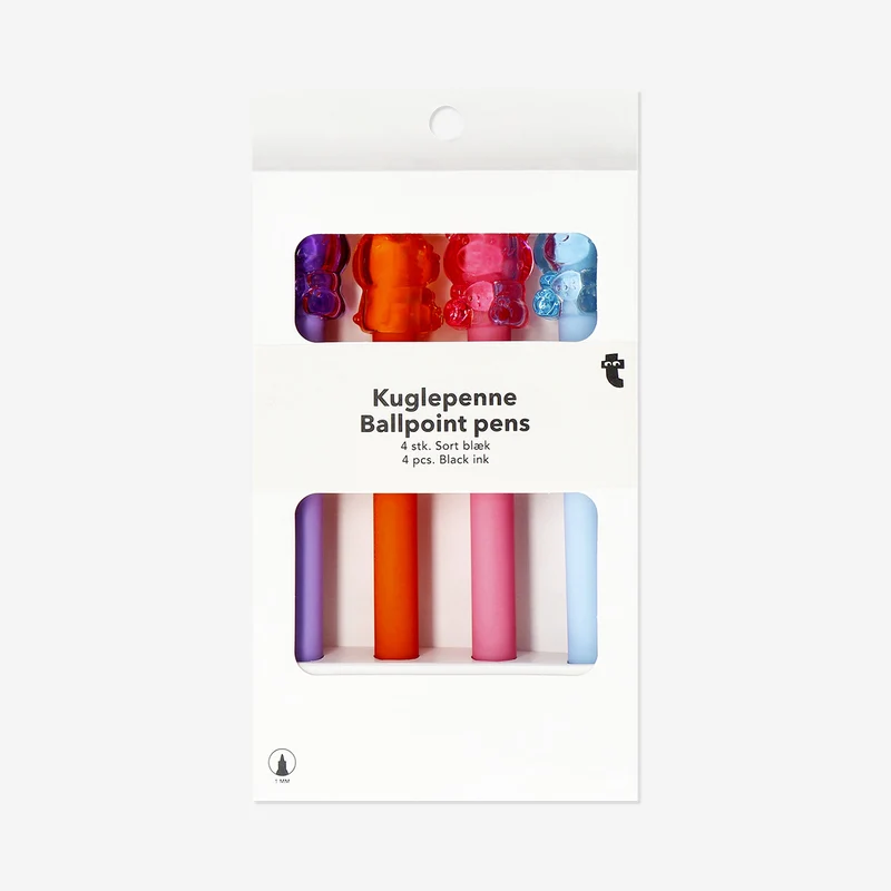 Ballpoint pens with bear toppers - 4 pcs