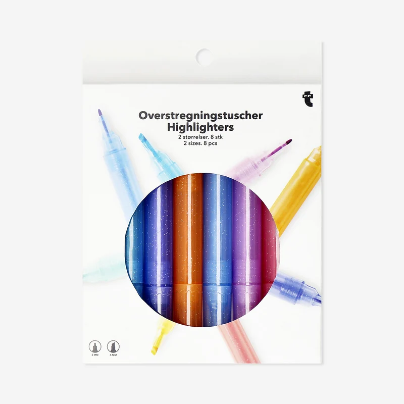 Dual tip highlighters in 2 sizes - 8 pcs