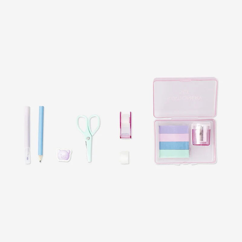 Pink stationery kit - 7 pcs