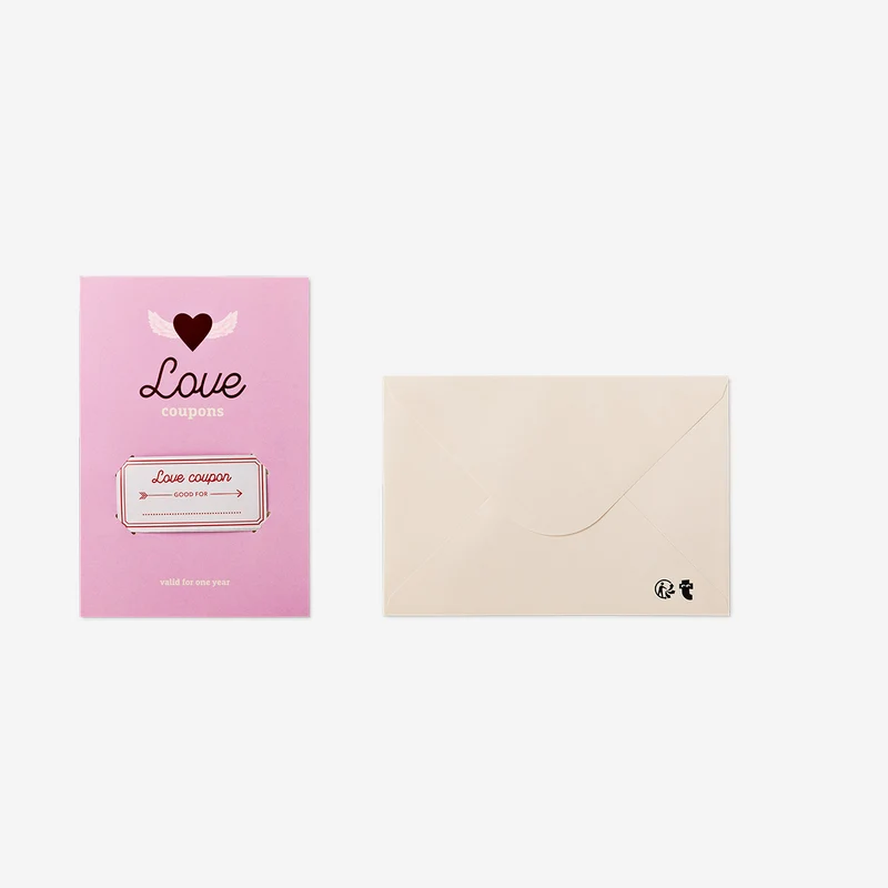 Pink greetings card with love vouchers