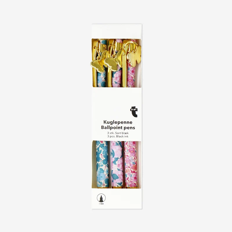 Ballpoint pens with butterfly toppers - 3 pcs