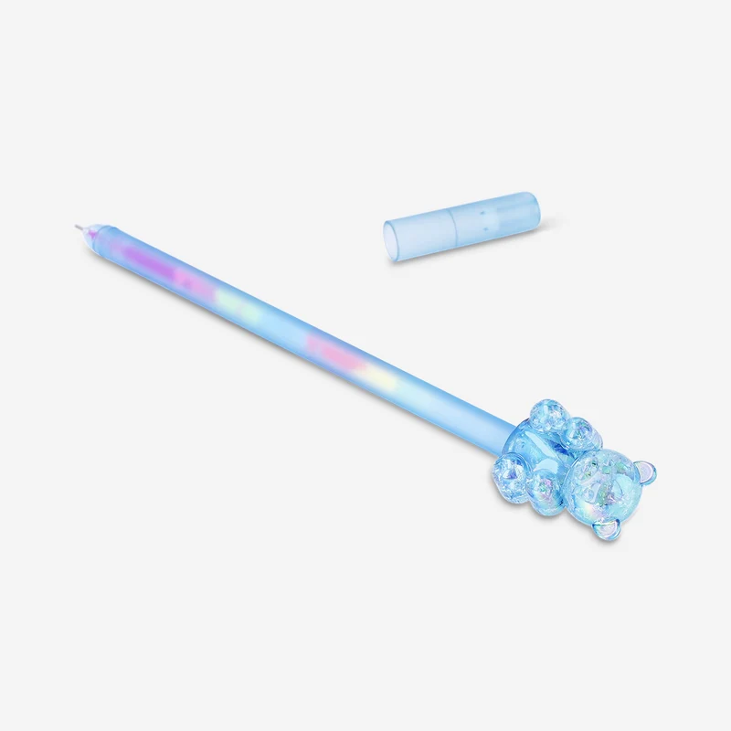 Multi coloured gen pen with blue gummy bear topper