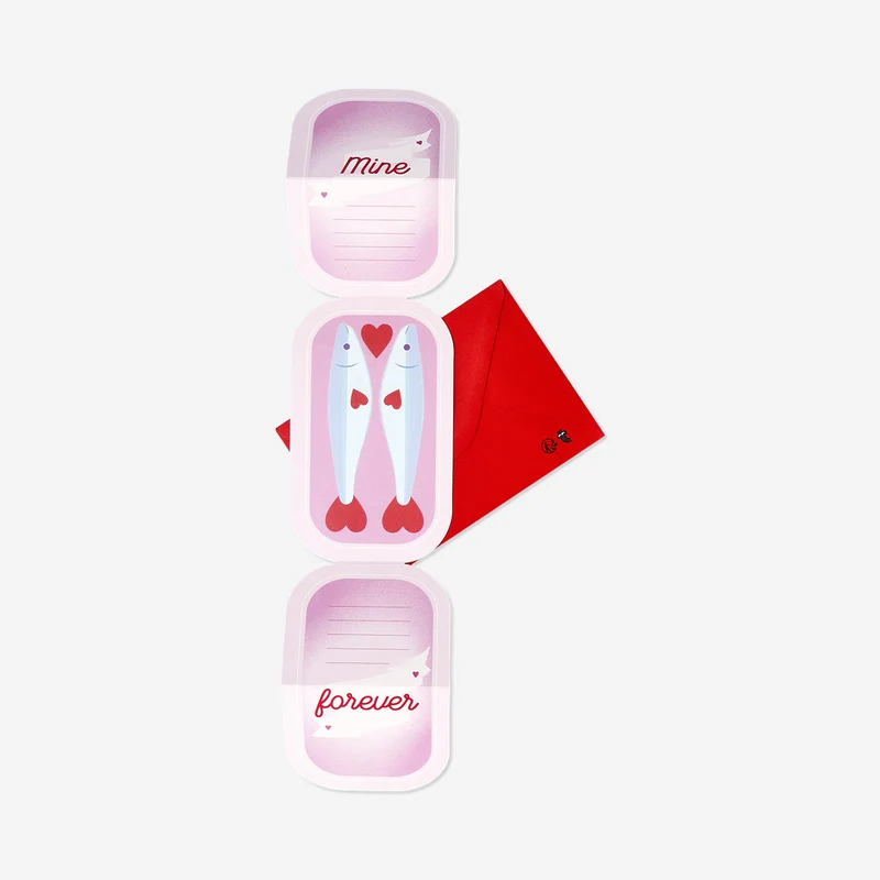 Pink greetings card with sardines