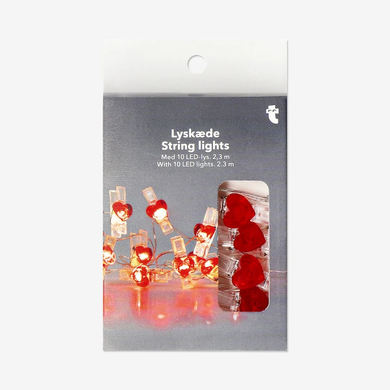 String lights - Red heart clips
