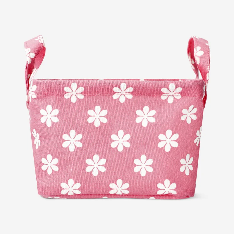 Pink floral textile storage basket - 18 cm