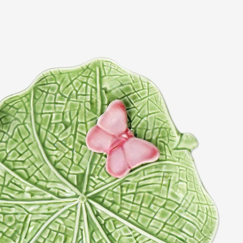 Green leaf plate with butterfly - 20 cm