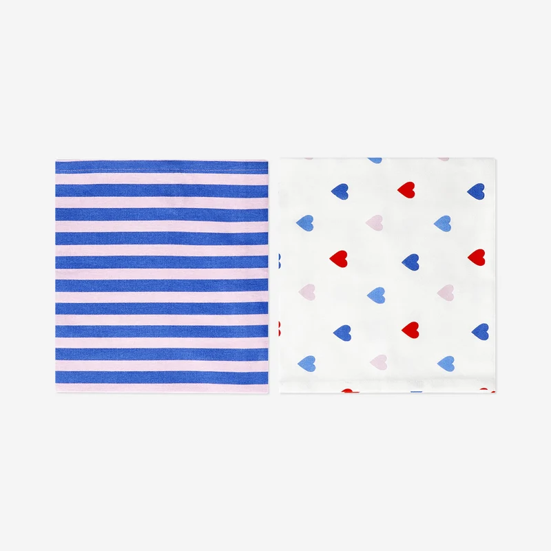 Tea towels with hearts and stripes - 2 pcs