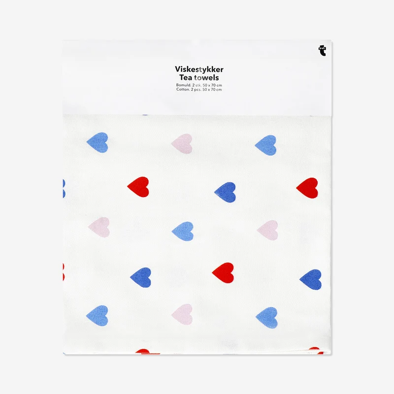 Tea towels with hearts and stripes - 2 pcs