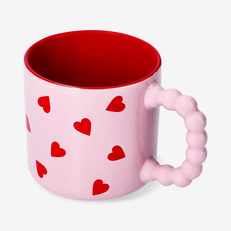 Pink mug with red hearts - 350 ml