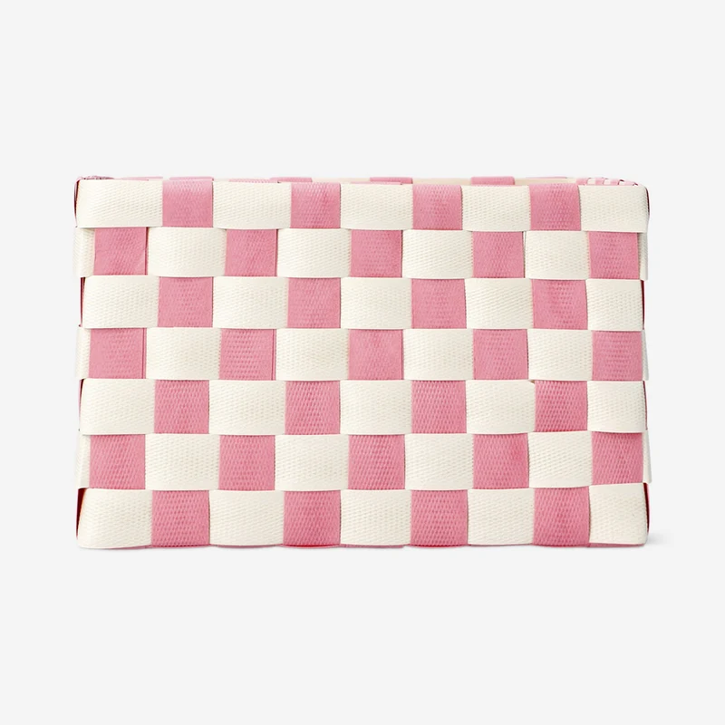 Pink woven storage basket - 18 cm