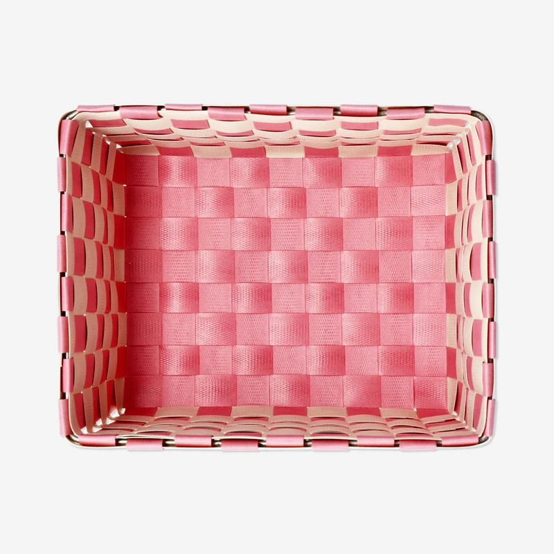Pink woven storage basket - 18 cm