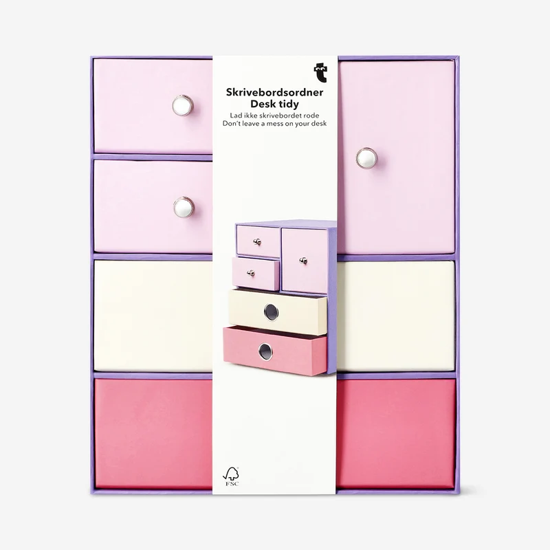 Purple desk tidy with drawers