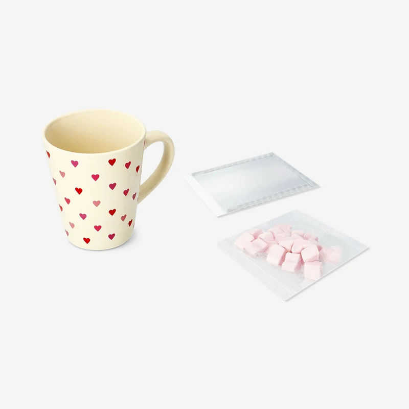 Valentine mug with hot chocolate filling and mini marshmallows