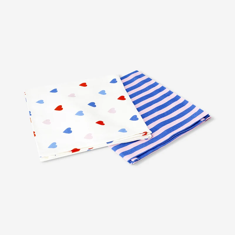 Fabric tea towels with stripes and hearts - 2 pcs
