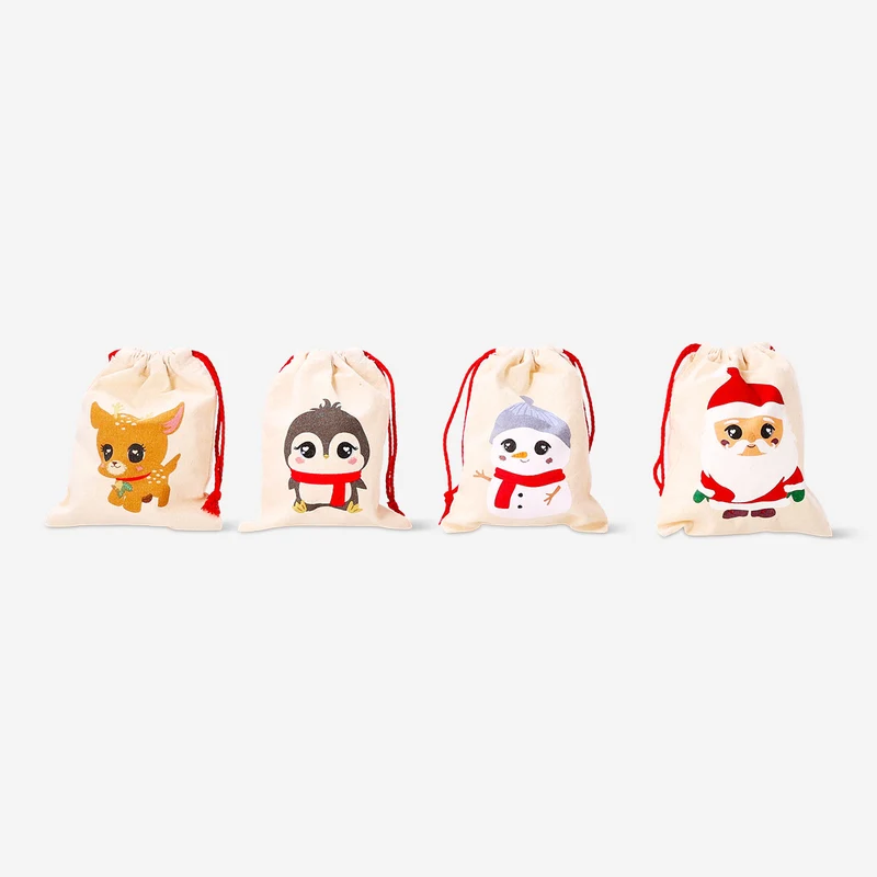 Cotton gift bags with Christmas characters - 4 pcs
