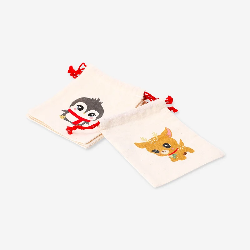 Cotton gift bags with Christmas characters - 4 pcs