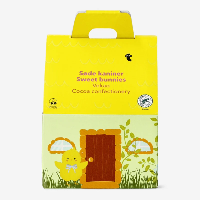 Cocoa confectionery bunnies in house