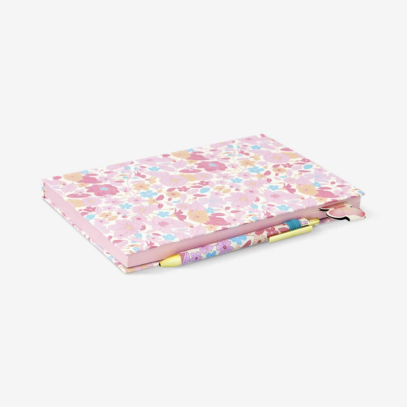 A5 floral notebook with pen and magnetic bookmark
