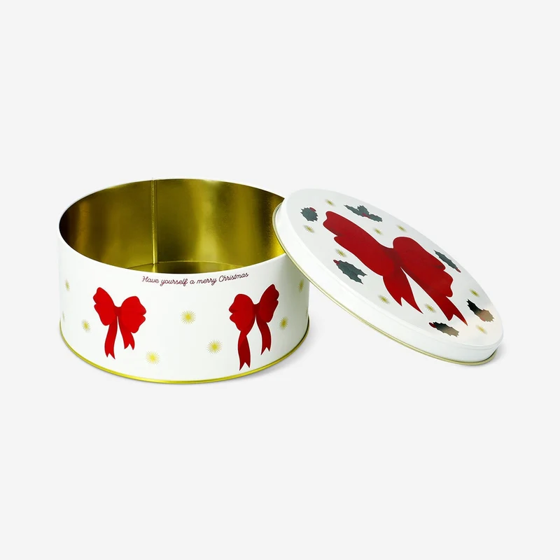 Christmas cake tin with bow print - 20 cm