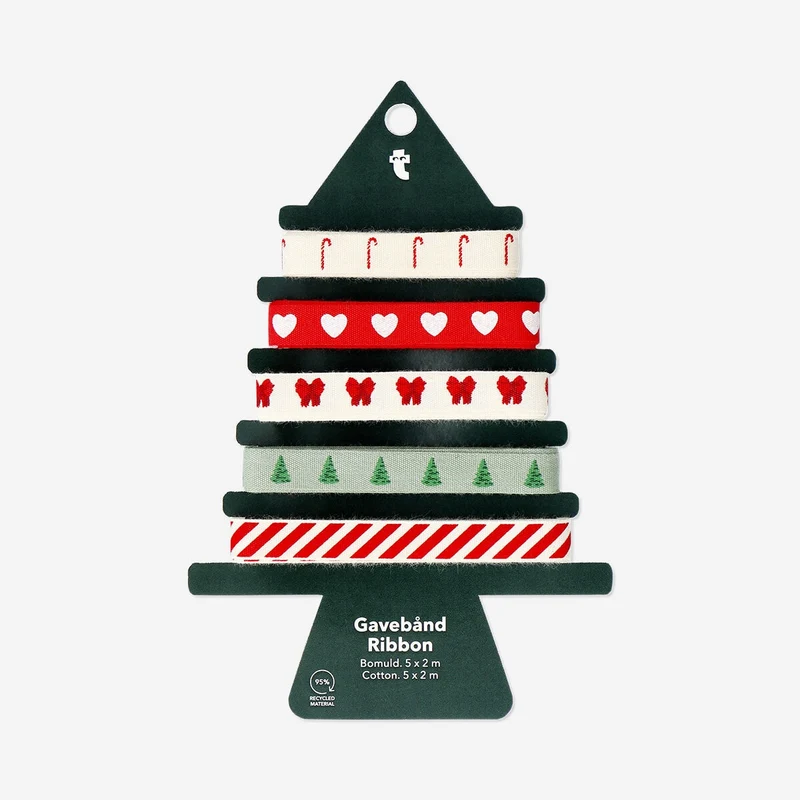 Set of cotton ribbon with Christmas print - 5 pcs