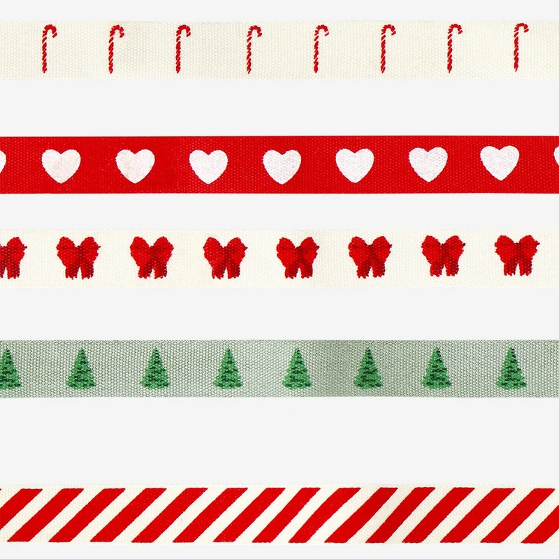 Set of cotton ribbon with Christmas print - 5 pcs