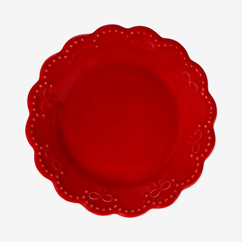 Red plate with embossed bow - 15 cm