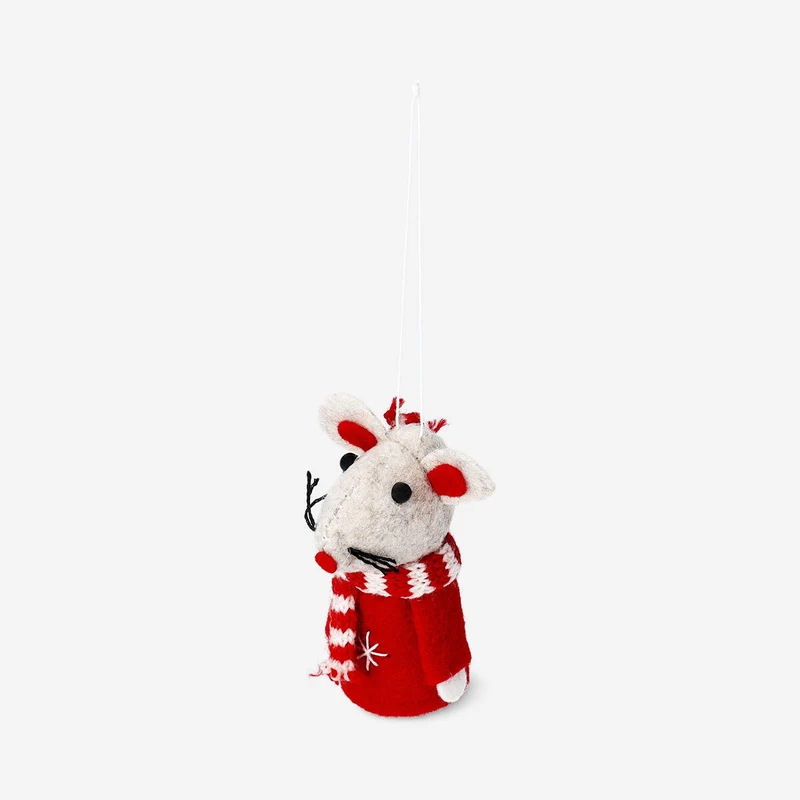 Red mouse with scarf ornament - 8 cm