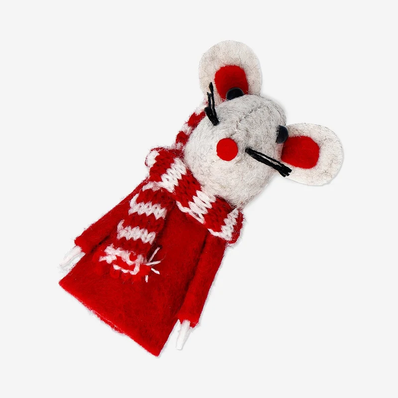 Red mouse with scarf ornament - 8 cm